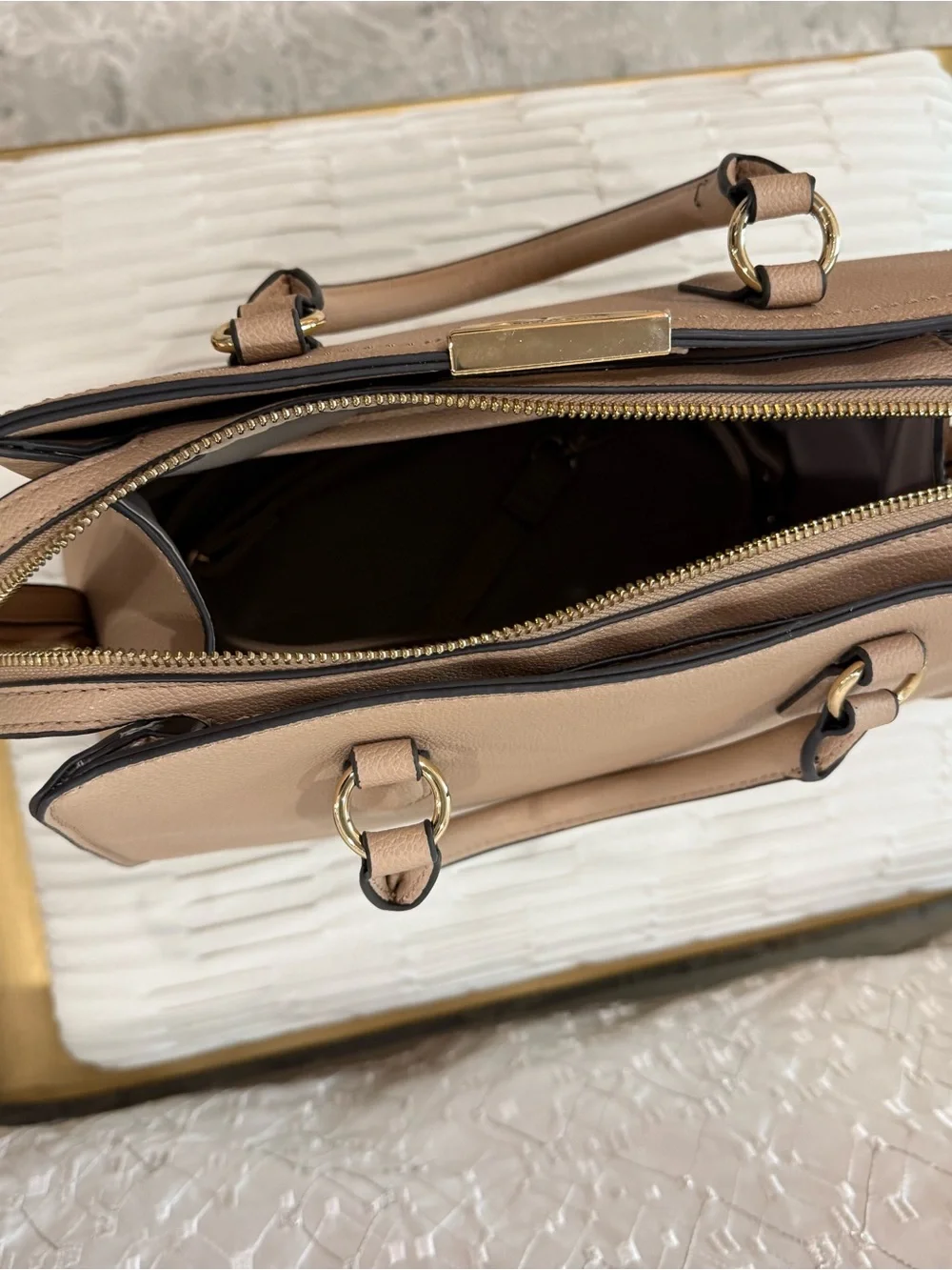 Structured Top-Handle Satchel in Taupe